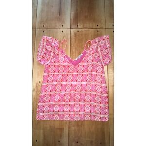 Collective Concepts Pink Geometric Cold Shoulder‎ Blouse Small TS2212-01